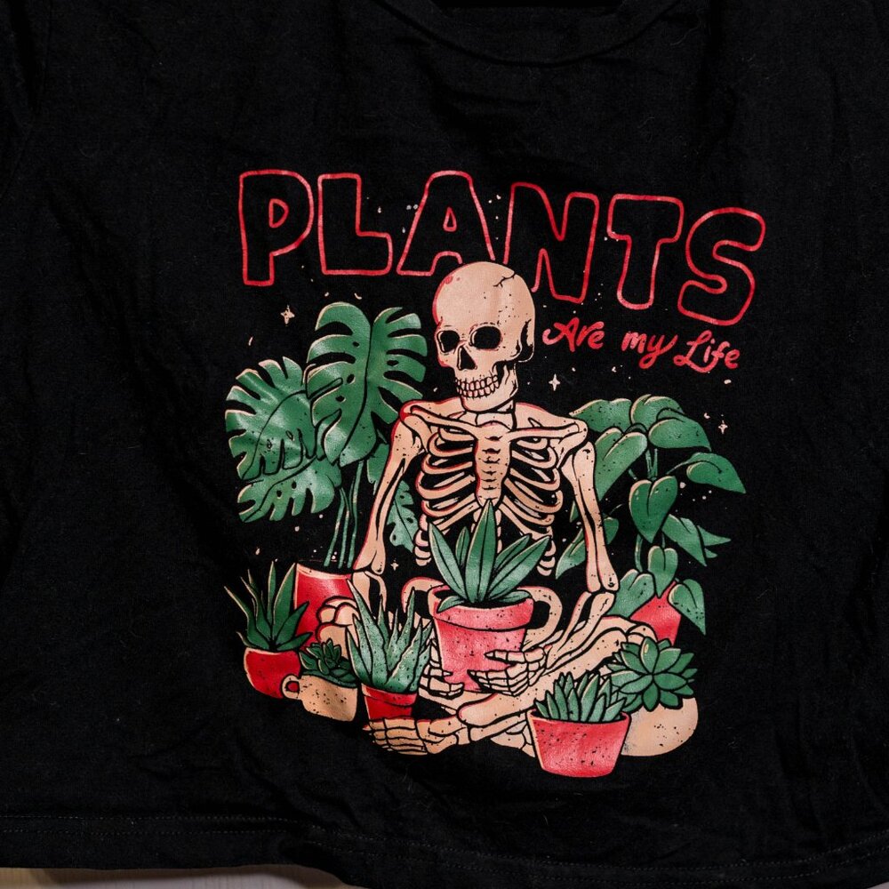 CLEARANCE SHEIN Skeleton Plant Lover Graphic Crop Top - Size Large - Picture 3 of 4